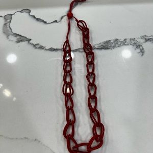 Handmade artisan fabric necklace, unique design textile jewelry 15”-18” Red